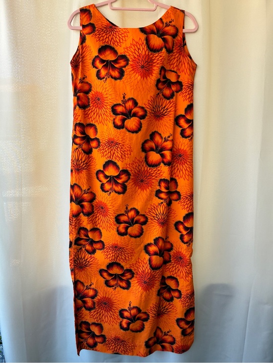 Vintage Dresses & Skirts - Vintage 1960s Hawaiian Hibiscus Print Orange Maxi Dress